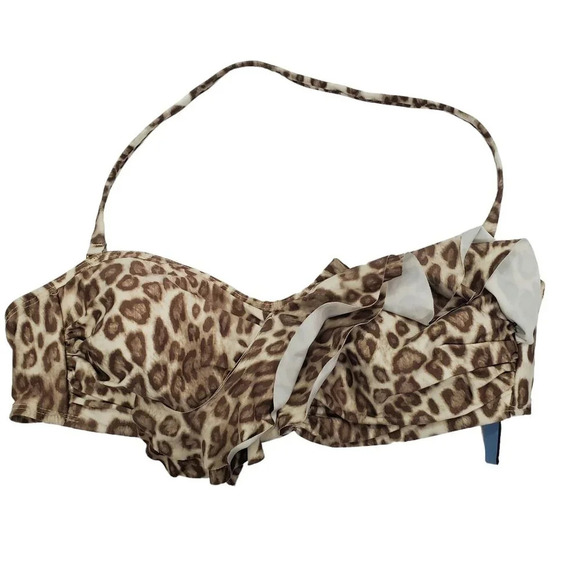 ANTONIO MELANI Other - Antonio Melani Women's Beige Tan Animal Print Halter Neck Bandeau Bikini Size L